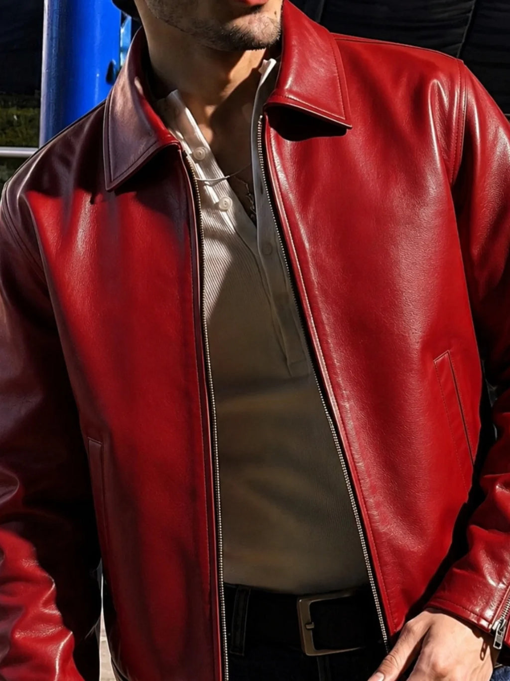 Crimson Core Red Leather Jacket for Men
