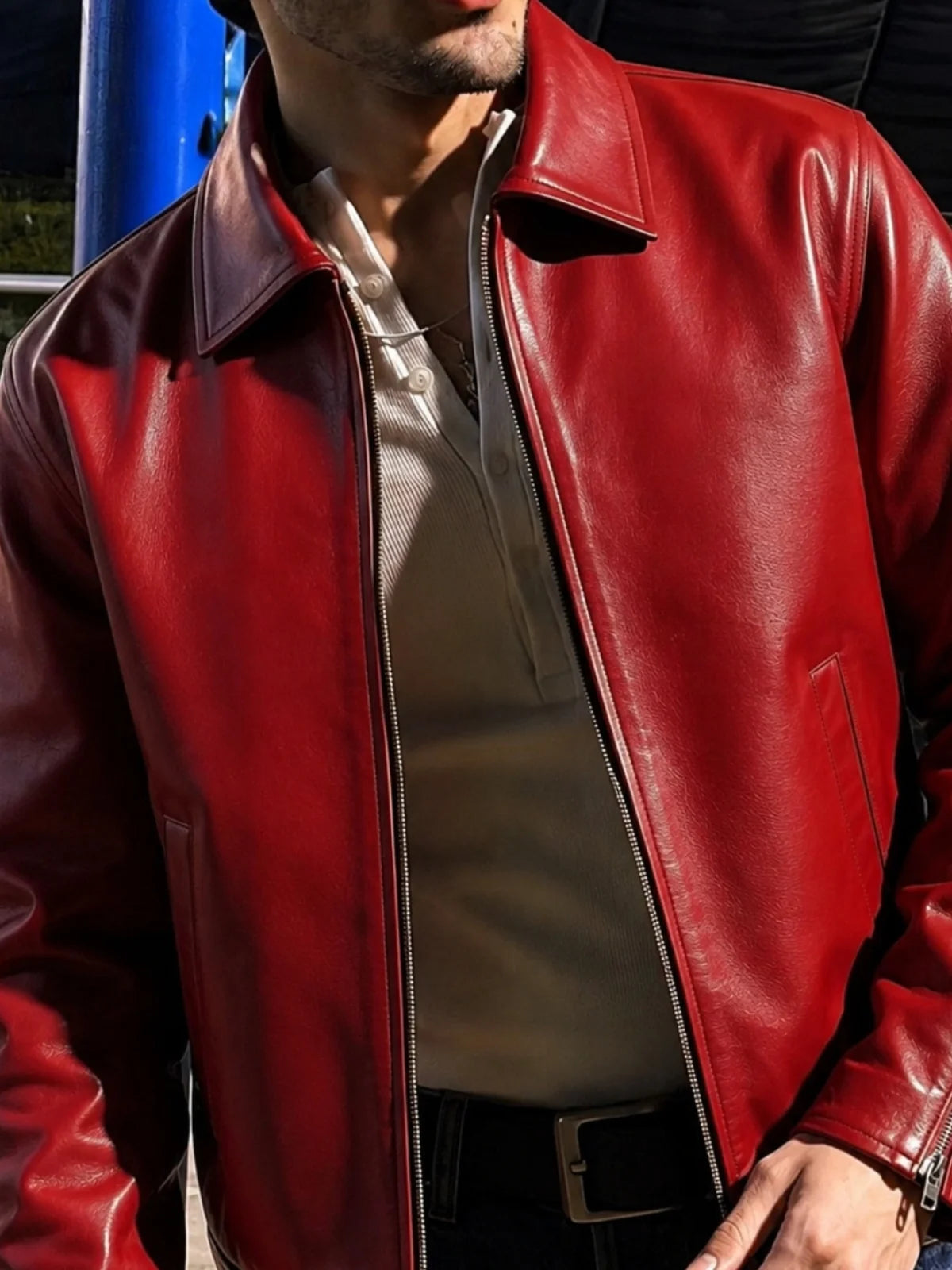Crimson Core Red Leather Jacket for Men