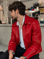 Crimson Core Red Leather Jacket for Men