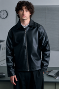 Onyx Black Leather Jacket - Warmsouls