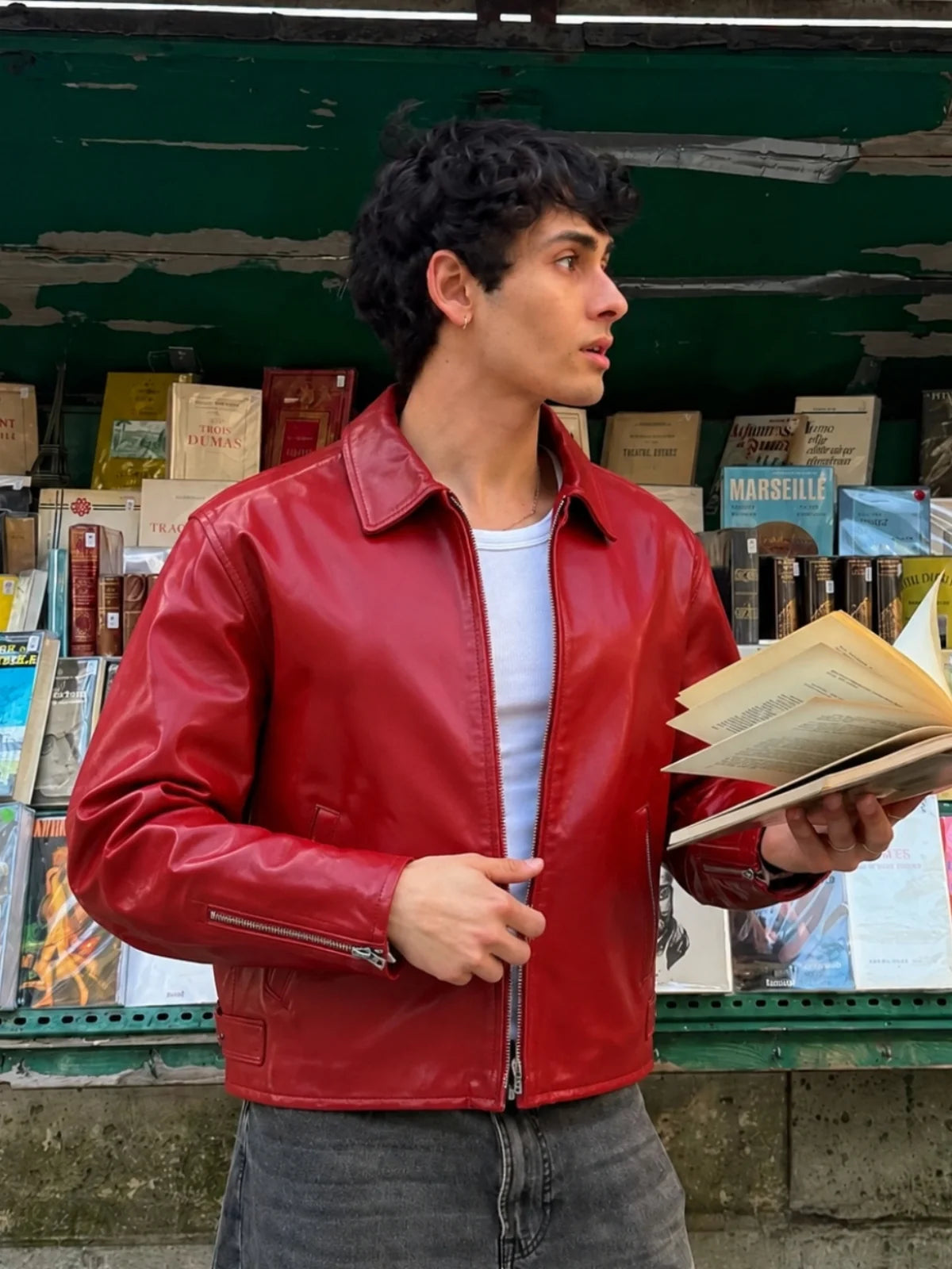 Crimson Core Red Leather Jacket for Men