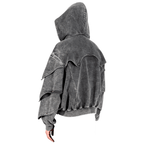 Side profile of armored hoodie featuring structured medieval armor design