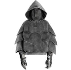 Armored hoodie for men front view with medieval armor inspired streetwear design