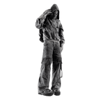 Model wearing armored hoodie for men in oversized streetwear fit