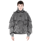 Heavyweight stonewashed cotton fabric texture of armored hoodie