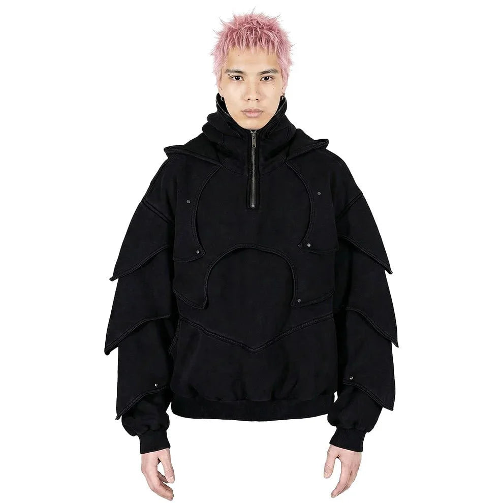 Black Armored Hoodie - Streetwear Medieval Armor - Warmsouls