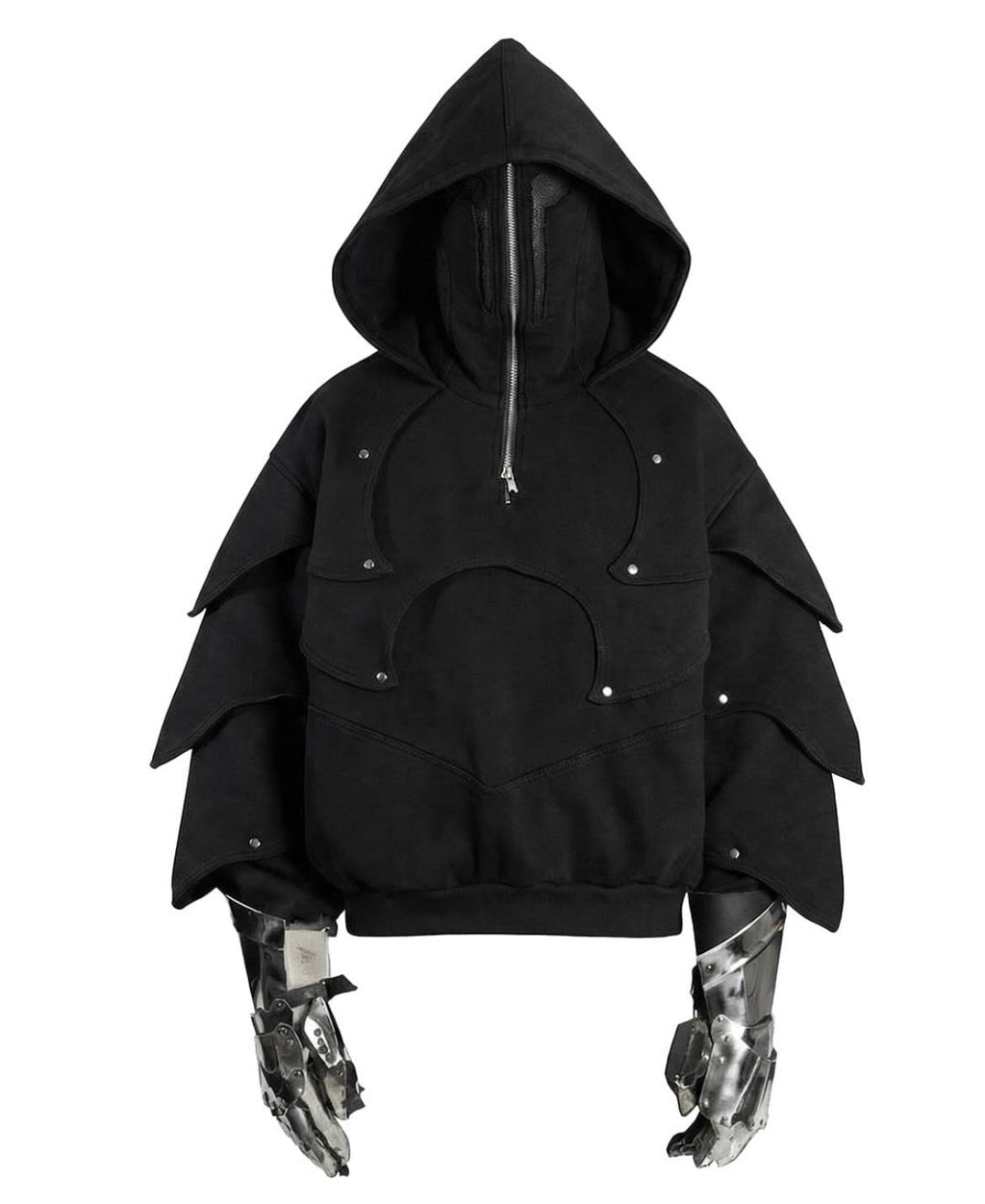 Black Armored Hoodie - Streetwear Medieval Armor - Warmsouls