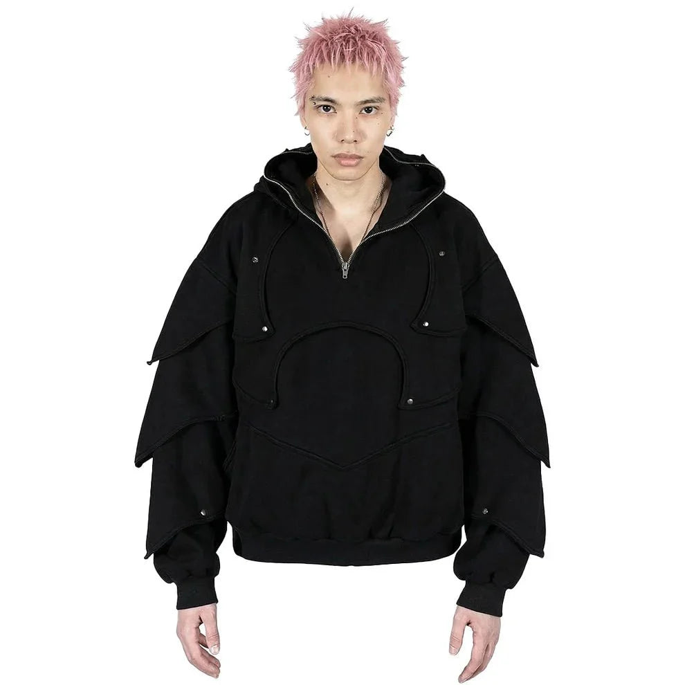 Black Armored Hoodie - Streetwear Medieval Armor - Warmsouls