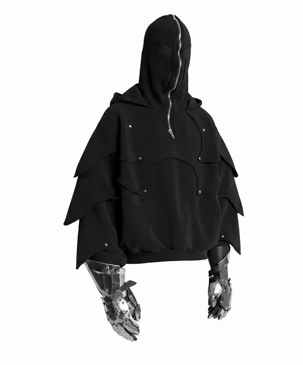 Black Armored Hoodie - Streetwear Medieval Armor - Warmsouls