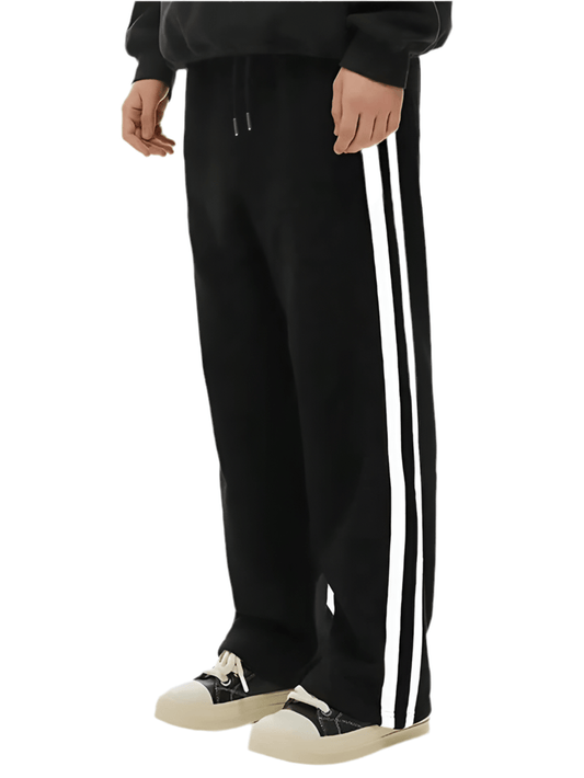 Black Trackpant With White and Black Stripes l Korean Fit - Warmsouls