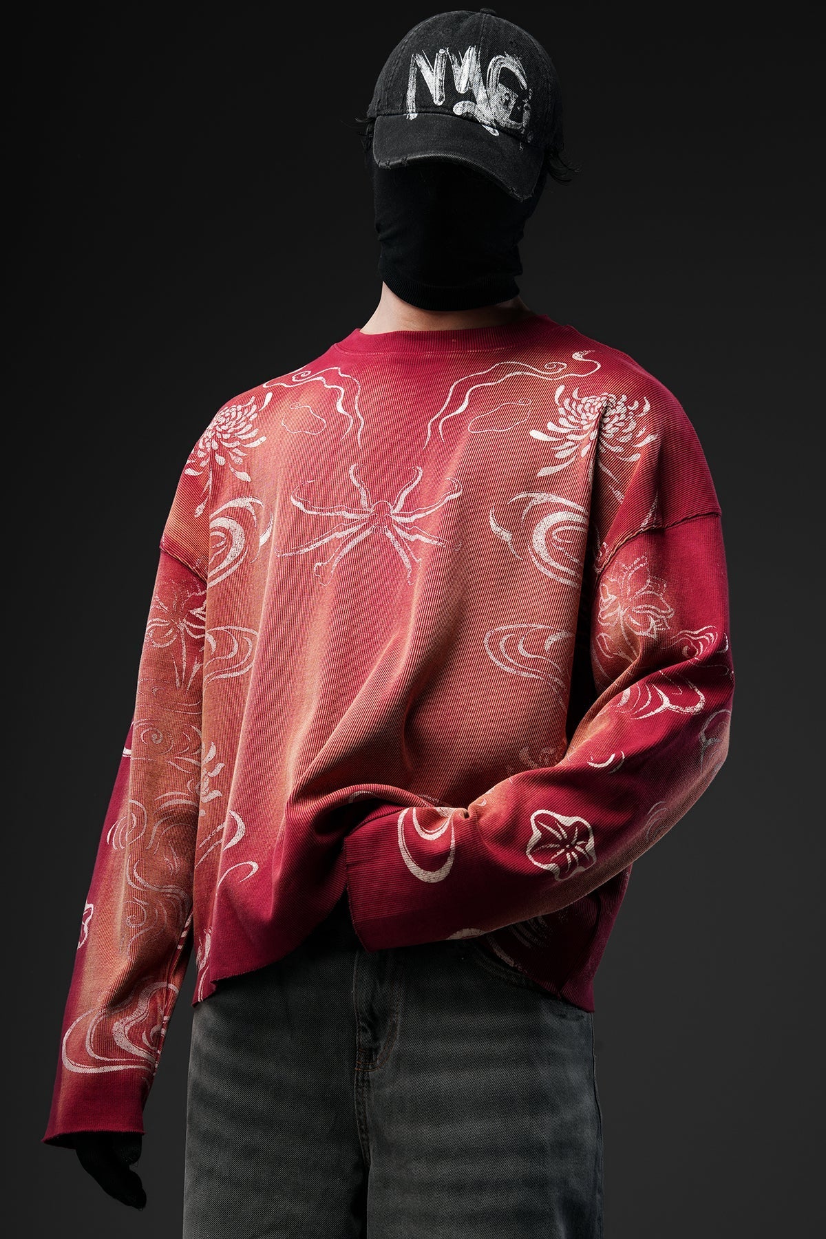 Crimson Fade Phantom Oversized Sweatshirt - Warmsouls